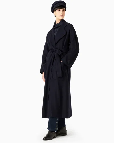 Giorgio Armani Two-toned, Double-faced Cashmere Long Coat In Black