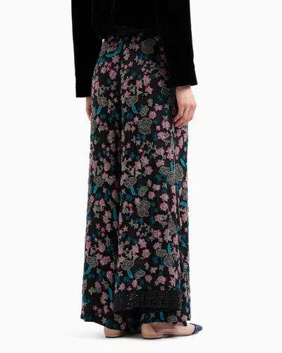 Giorgio Armani Silk Culottes With A Floral Motif In Black