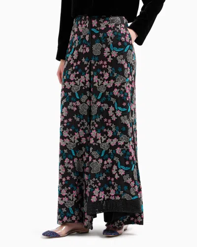 Giorgio Armani Silk Culottes With A Floral Motif In Black
