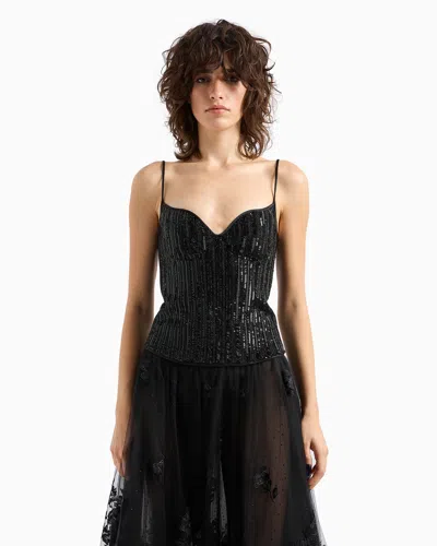 Giorgio Armani Micro Baguette And Sequin Bustier Top In Black