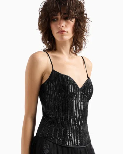 Giorgio Armani Micro Baguette And Sequin Bustier Top In Black
