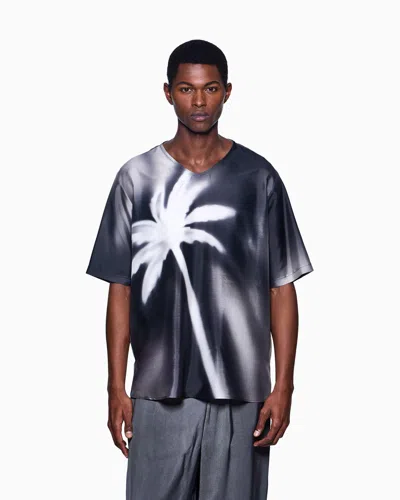 Giorgio Armani Printed Silk Habotai T-shirt Shirt In Black