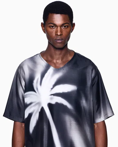 Giorgio Armani Printed Silk Habotai T-shirt Shirt In Black