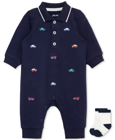 Little Me Baby Boys Cars Coverall & Socks, 2 Piece Set In Black
