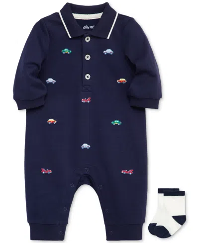 Little Me Baby Boys Cars Coverall & Socks, 2 Piece Set In Black