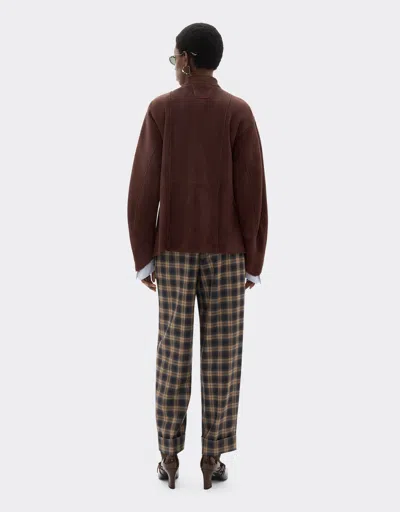 Ferrari Shearling Caban With 7x7 Check Pattern In Brown