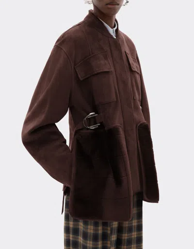 Ferrari Shearling Caban With 7x7 Check Pattern In Brown