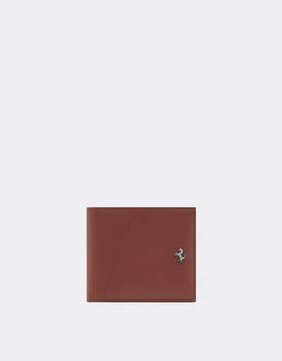 Ferrari Leather Wallet With Diagonal Stitching In Brown