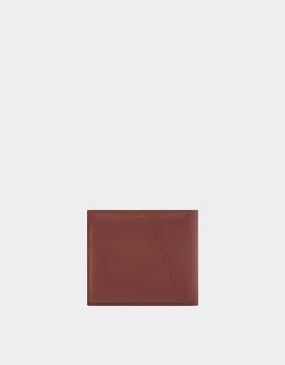 Ferrari Leather Wallet With Diagonal Stitching In Brown