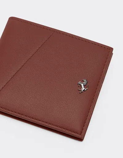 Ferrari Leather Wallet With Diagonal Stitching In Brown