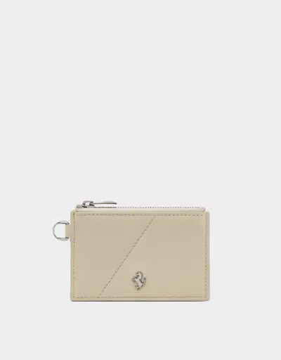 Ferrari Leather Card Case With Diagonal Topstitching And Zipper In Gray