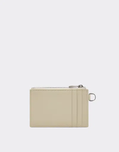Ferrari Leather Card Case With Diagonal Topstitching And Zipper In Gray
