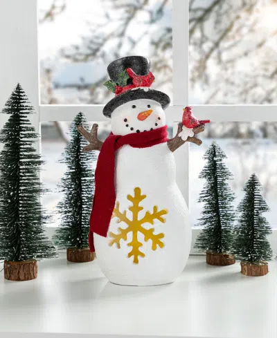 Glitzhome 15" Lighted Resin Christmas Snowman Figurine In Multi