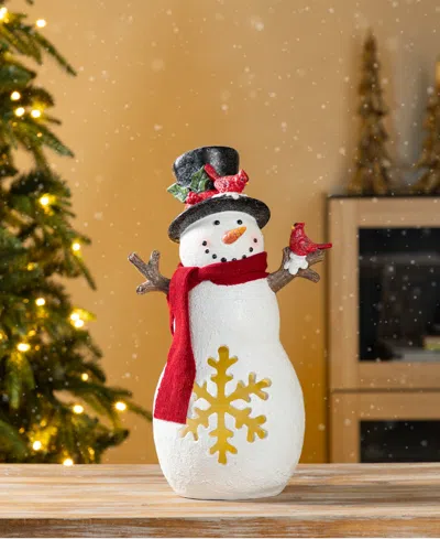 Glitzhome 15" Lighted Resin Christmas Snowman Figurine In Multi