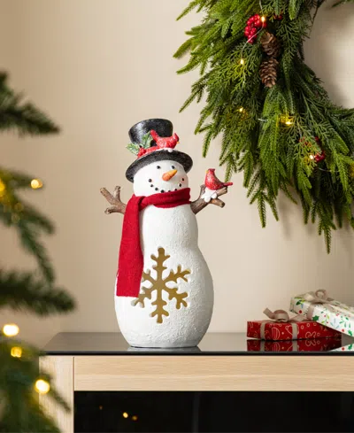 Glitzhome 15" Lighted Resin Christmas Snowman Figurine In Multi