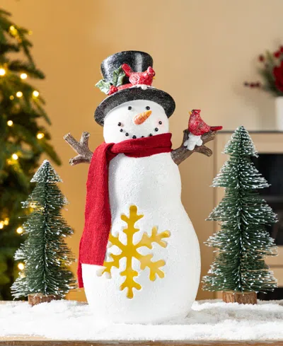 Glitzhome 15" Lighted Resin Christmas Snowman Figurine In Multi