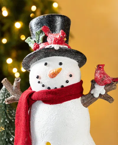 Glitzhome 15" Lighted Resin Christmas Snowman Figurine In Multi