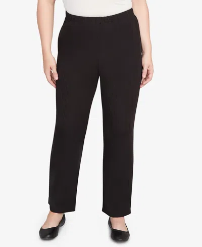 Alfred Dunner Women's Textured Pull On Elastic Medium Length Pants In Black