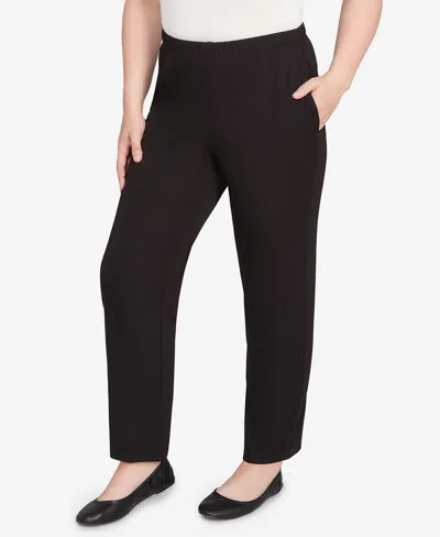 Alfred Dunner Women's Textured Pull On Elastic Medium Length Pants In Black