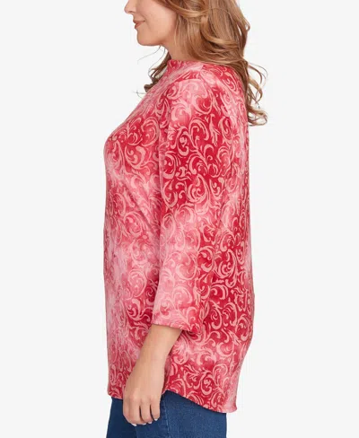 Ruby Rd. Plus Size Tie Dye Scroll Floral Top In Red