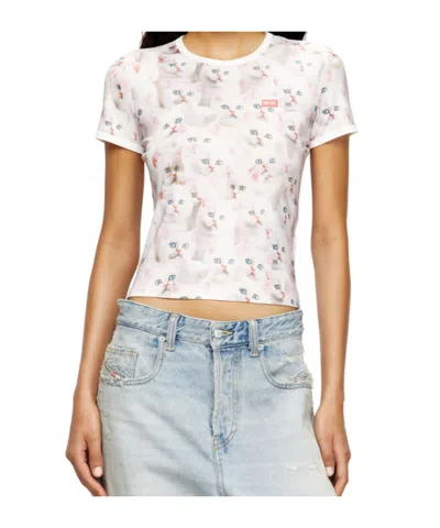 Diesel Cat-print T-shirt With Short Sleeves Throughout In Multi
