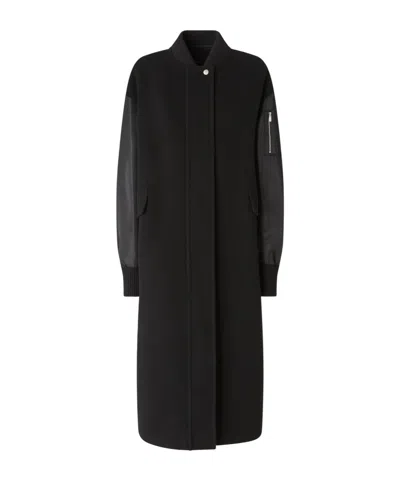 Pinko Long Bomber Coat In Wool And Nylon In Black