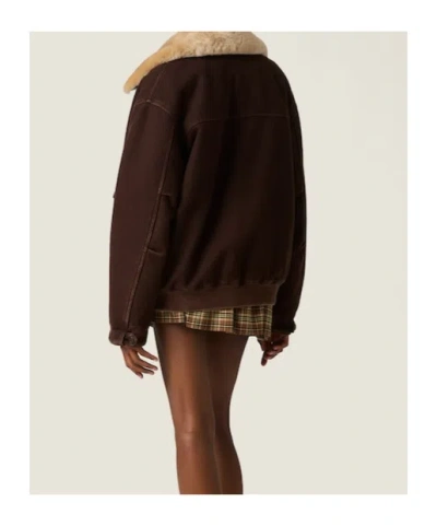 Miu Miu Garment-dyed Wool Blouson With Shearling Collar In Brown