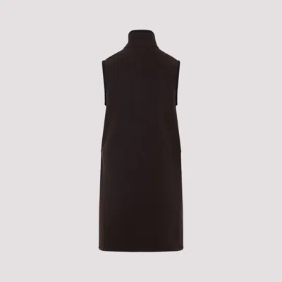 Miu Miu Mini Dress With Drawstring Waist And High Collar In Brown
