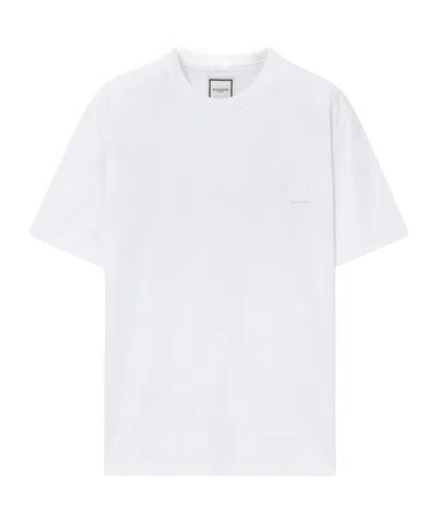 Wooyoungmi White Crewneck T-shirt With Logo Patch On The Front And Floral Motif On The Rear In Cotton Man In White