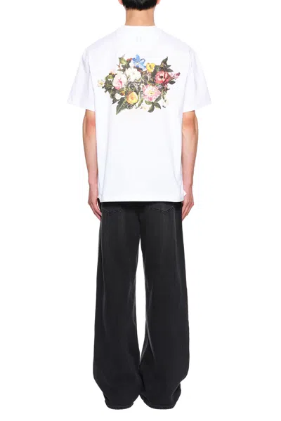 Wooyoungmi White Crewneck T-shirt With Logo Patch On The Front And Floral Motif On The Rear In Cotton Man In White