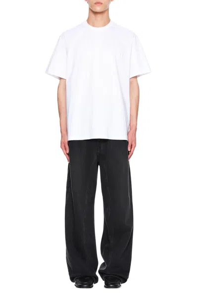 Wooyoungmi White Crewneck T-shirt With Logo Patch On The Front And Floral Motif On The Rear In Cotton Man In White