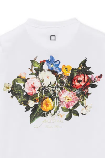 Wooyoungmi White Crewneck T-shirt With Logo Patch On The Front And Floral Motif On The Rear In Cotton Man In White