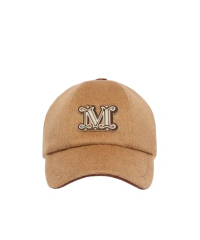 Max Mara Camel Brown Camel Wool Fedora Logo Baseball Hat In Brown