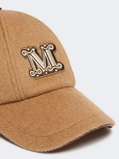 Max Mara Camel Brown Camel Wool Fedora Logo Baseball Hat In Brown