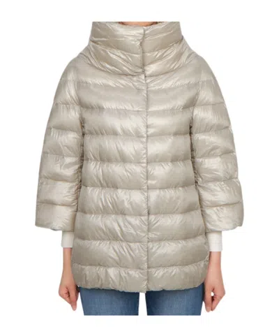 Herno Padded High Neck Short Sleeves Quilted Jacket In Silver