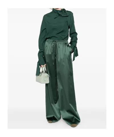 Ermanno Scervino Blusa In Seta Stretch Verde Scuro  Donna In Green