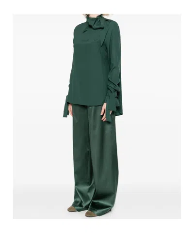 Ermanno Scervino Blusa In Seta Stretch Verde Scuro  Donna In Green