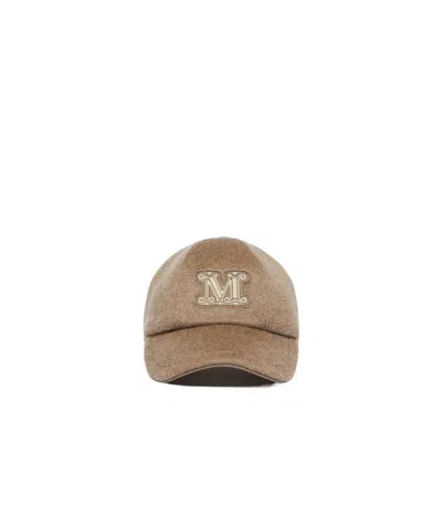 Max Mara Camel Brown Camel Wool Fedora Logo Baseball Hat In Burgundy