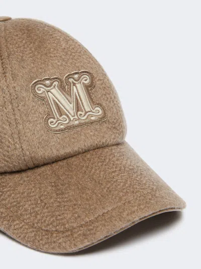 Max Mara Camel Brown Camel Wool Fedora Logo Baseball Hat In Burgundy