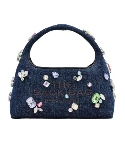 Marc Jacobs Denim Mini Sack Handbag With Embellished Design In Purple