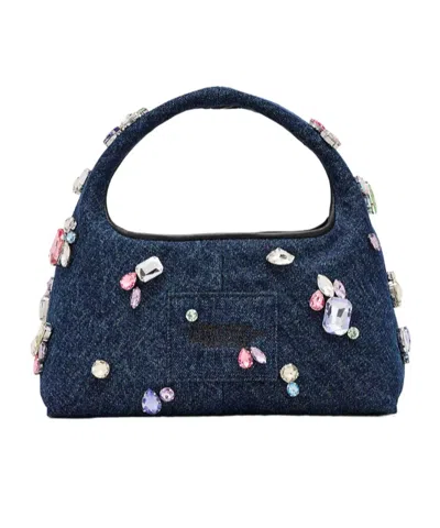 Marc Jacobs Denim Mini Sack Handbag With Embellished Design In Purple