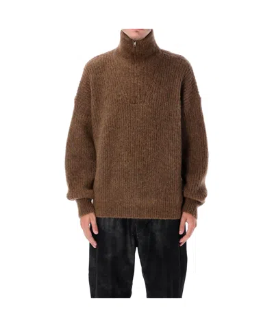 Isabel Marant Half Zip Sweater High Collar In Brown