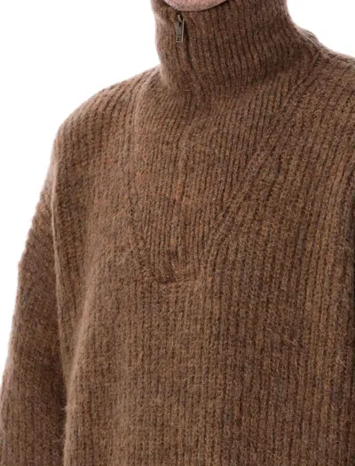 Isabel Marant Half Zip Sweater High Collar In Brown