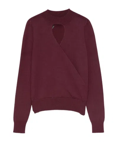 Twinset Twin-set Burgundy Knit Sweater With Keyhole Neck And Ribbed Hem In Neutral