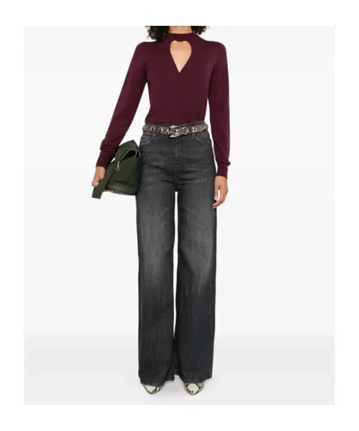 Twinset Twin-set Burgundy Knit Sweater With Keyhole Neck And Ribbed Hem In Neutral