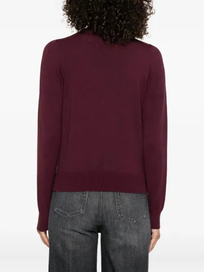 Twinset Twin-set Burgundy Knit Sweater With Keyhole Neck And Ribbed Hem In Neutral