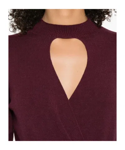 Twinset Twin-set Burgundy Knit Sweater With Keyhole Neck And Ribbed Hem In Neutral