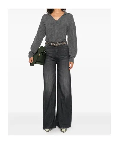 Twinset Twin-set Relaxed-fit Top With Deep V-neckline In Gray