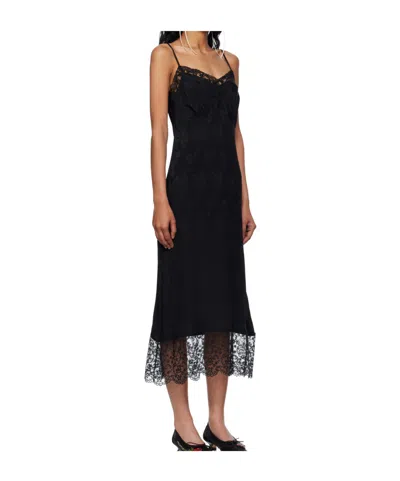 Simone Rocha Floral-jacquard Silk-satin Midi Slip Dress In Black
