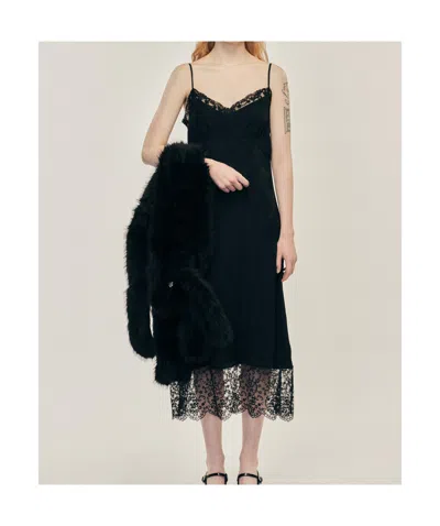 Simone Rocha Floral-jacquard Silk-satin Midi Slip Dress In Black